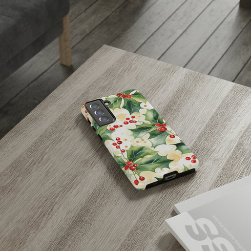 Christmas Holly on a Golden Background - Impact Resistant Phone Case